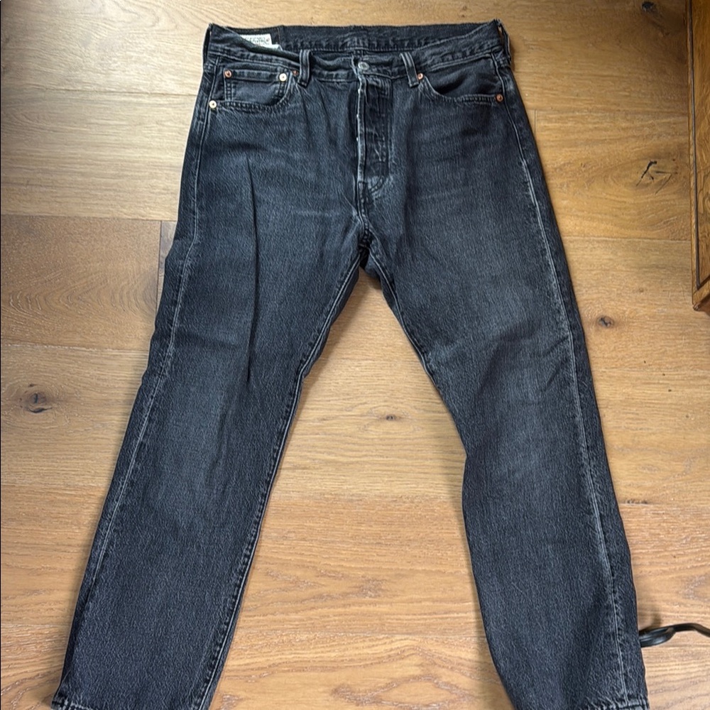 Levi's Black Straight Rigid Denim Jeans buttonfly 501